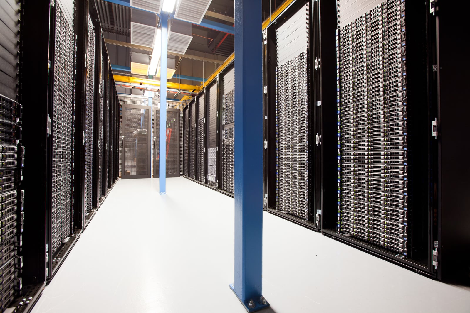 Server racks lining an aisle in a Wikimedia data center