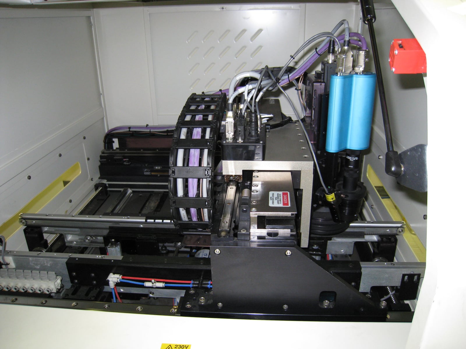 Camera and lighting assembly inside a solder paste inspection machine.