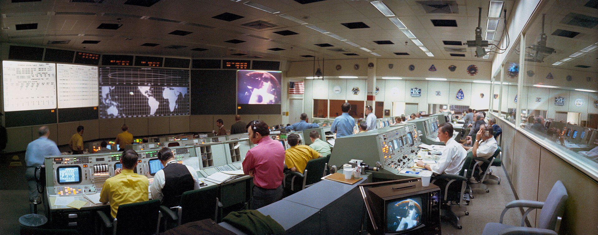 Wide angle view of Mission Control Center during Apollo 14 transmission (S71 17122) for ERP, CRM and workflow platform integration