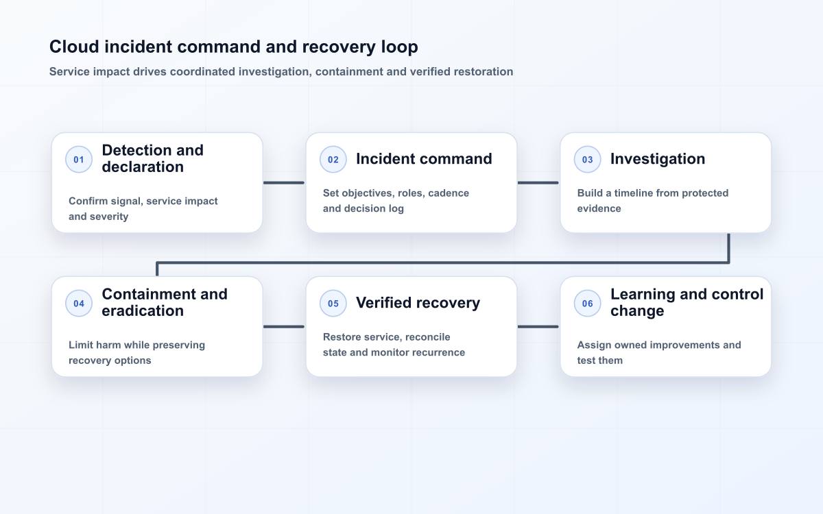 Cloud incident command and recovery loop