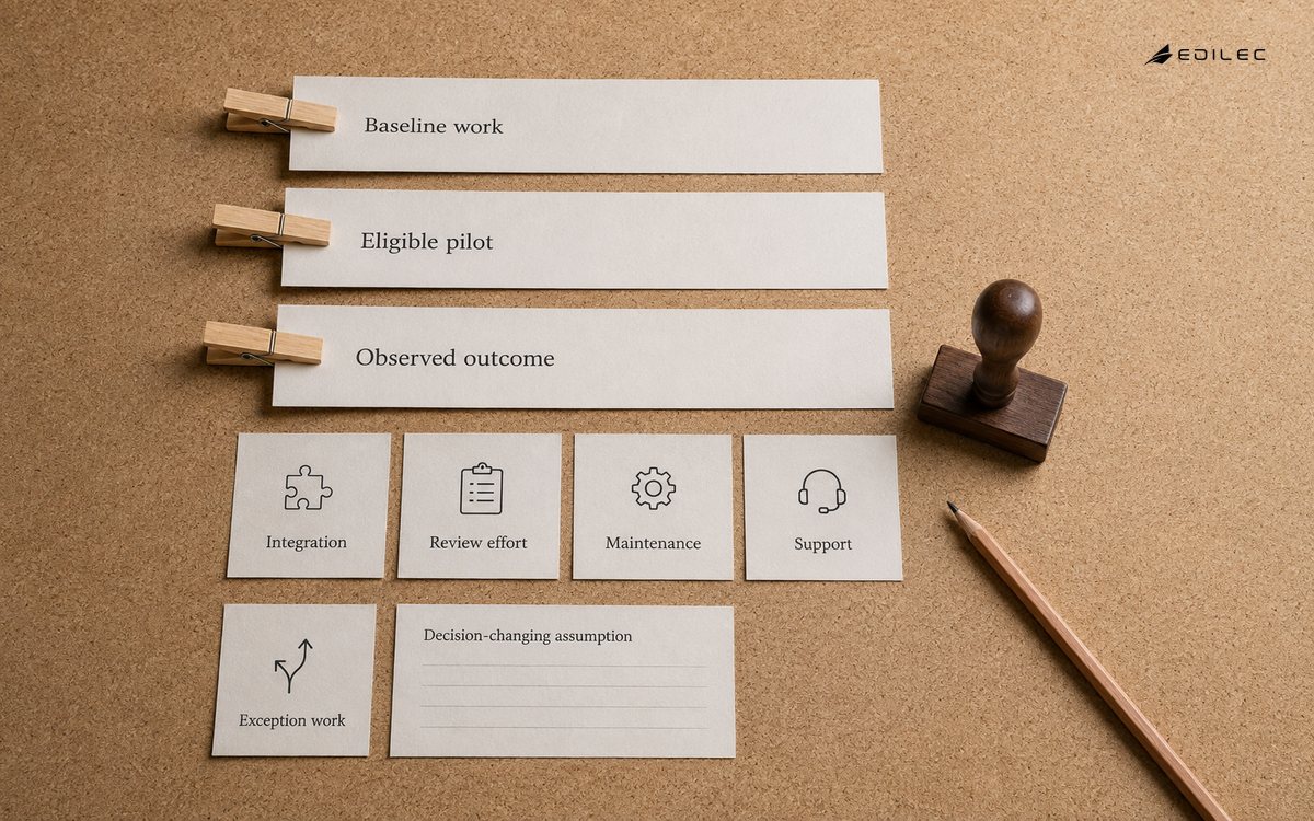 Investment planning cards compare baseline work, eligible pilot evidence and full operating costs.