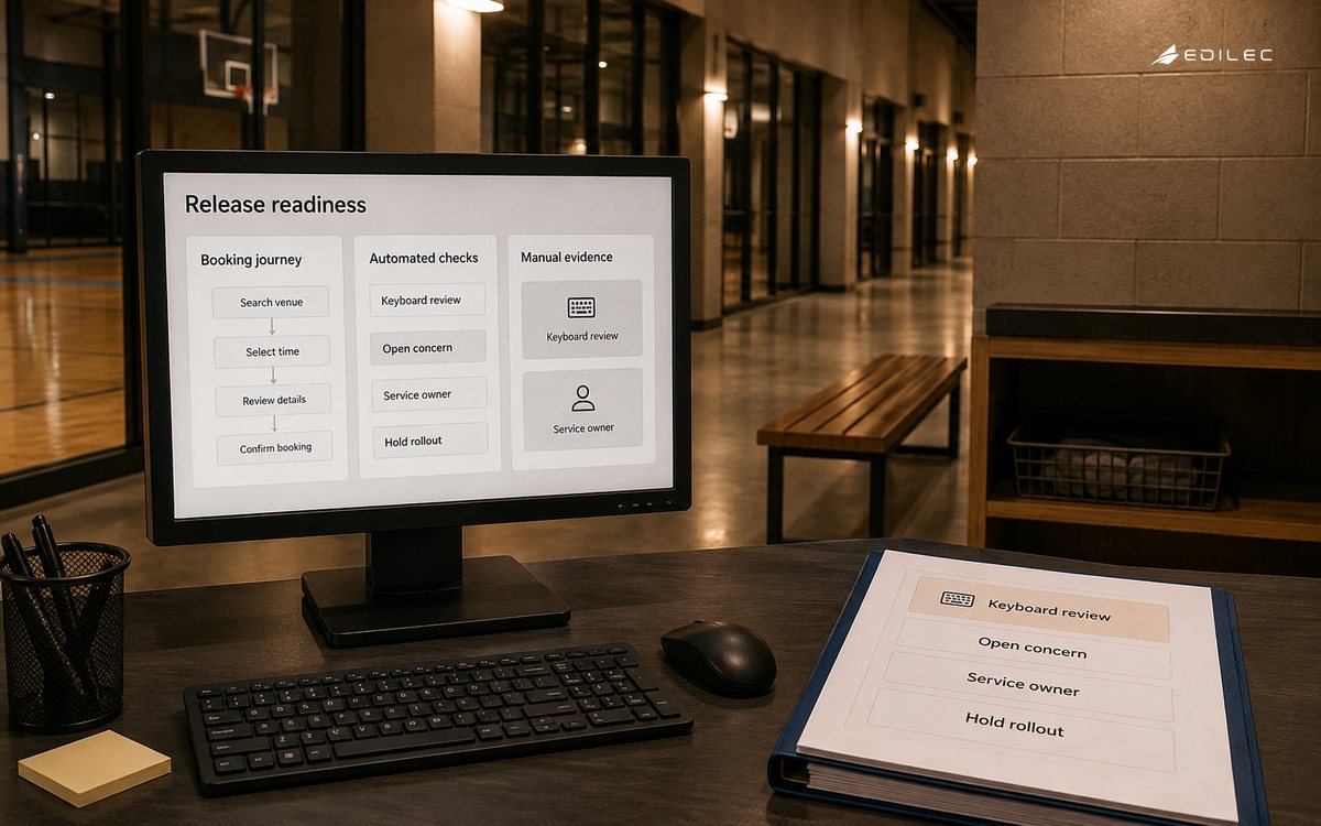A booking-service operations desk holds rollout while automated and manual journey evidence are reviewed.