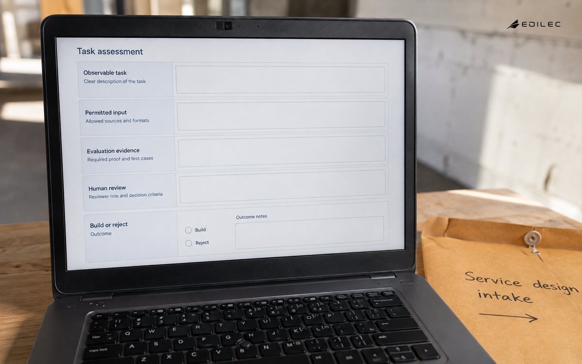 Close photo of opaque laptop with visible hinge at a social enterprise service-design studio.