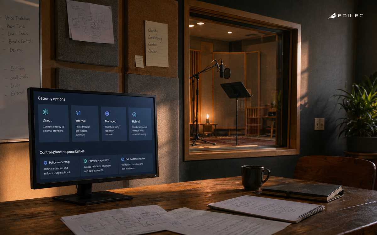 A recording cooperative's planning workspace compares AI gateway operating models.