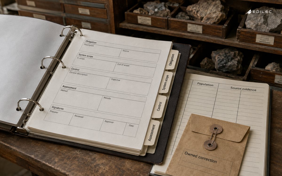 A control binder links obligation and scope to population evidence, assessment and correction.