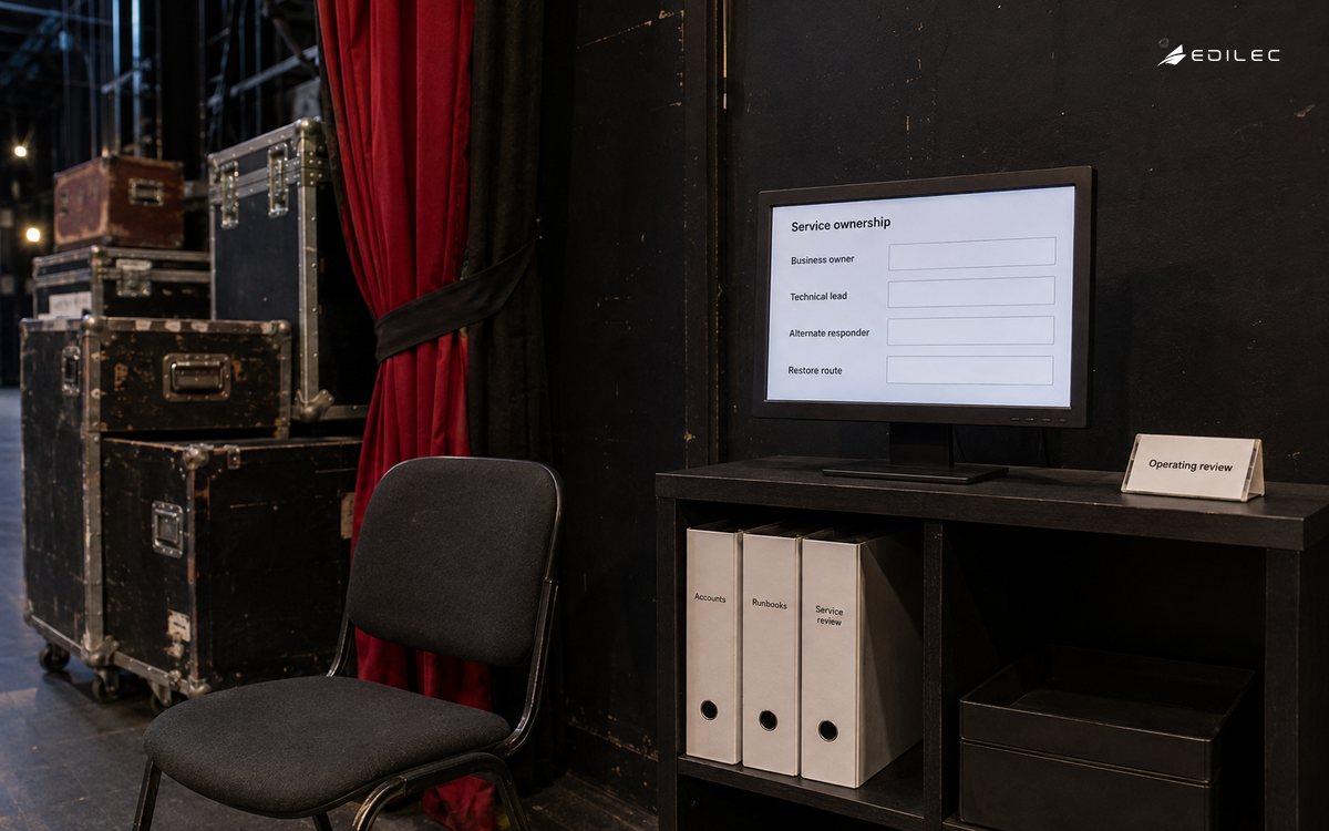 A touring theatre keeps a lean service ownership record with recovery and alternate-response fields.