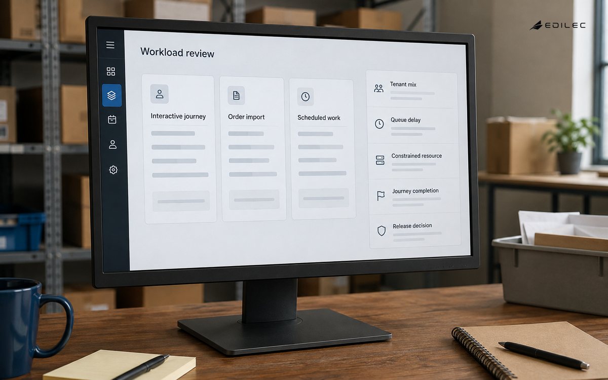 A SaaS workload review distinguishes interactive work, imports and scheduled jobs alongside outcome evidence.