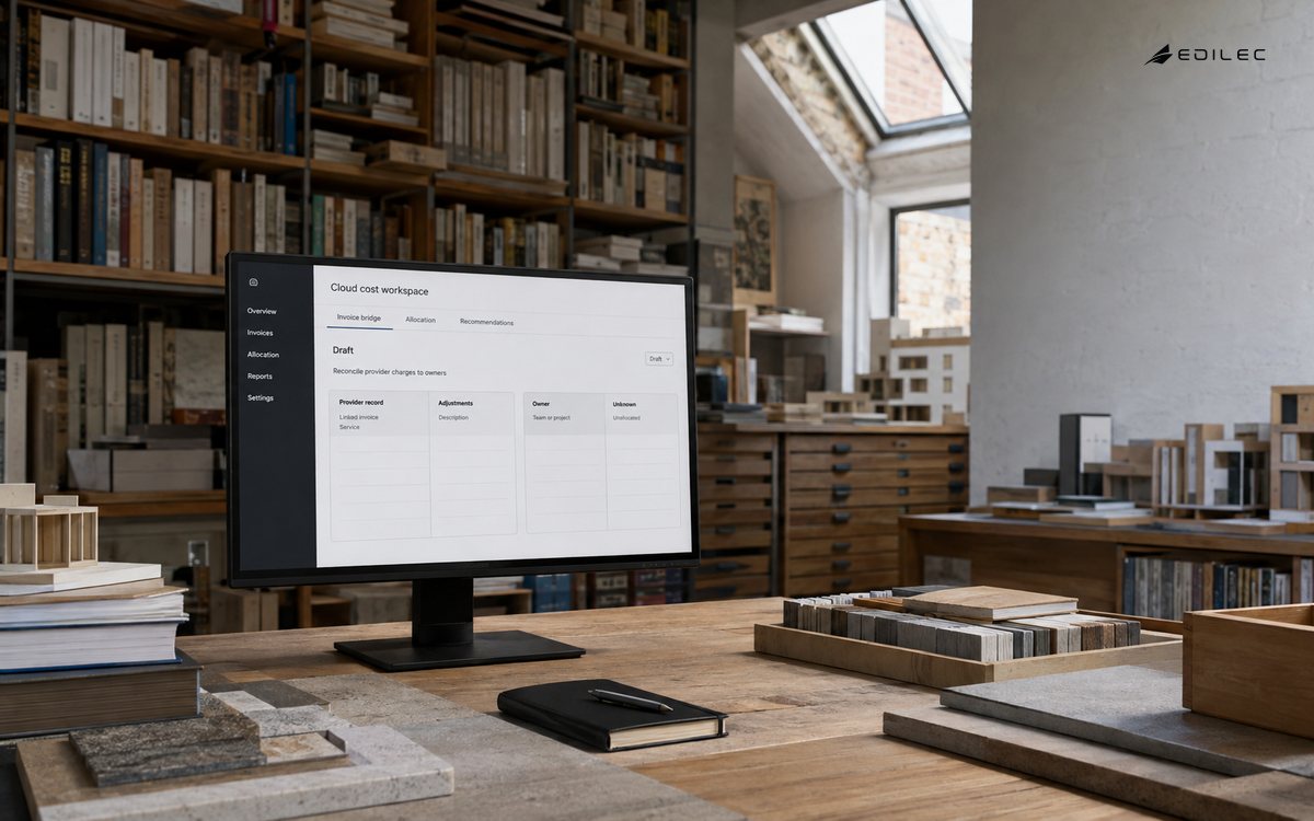 A small practice reviews cloud billing provenance and ownership beside its materials library.