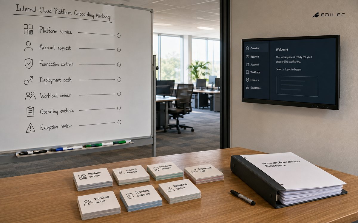 An onboarding workshop connects account foundations to deployment and operating ownership.