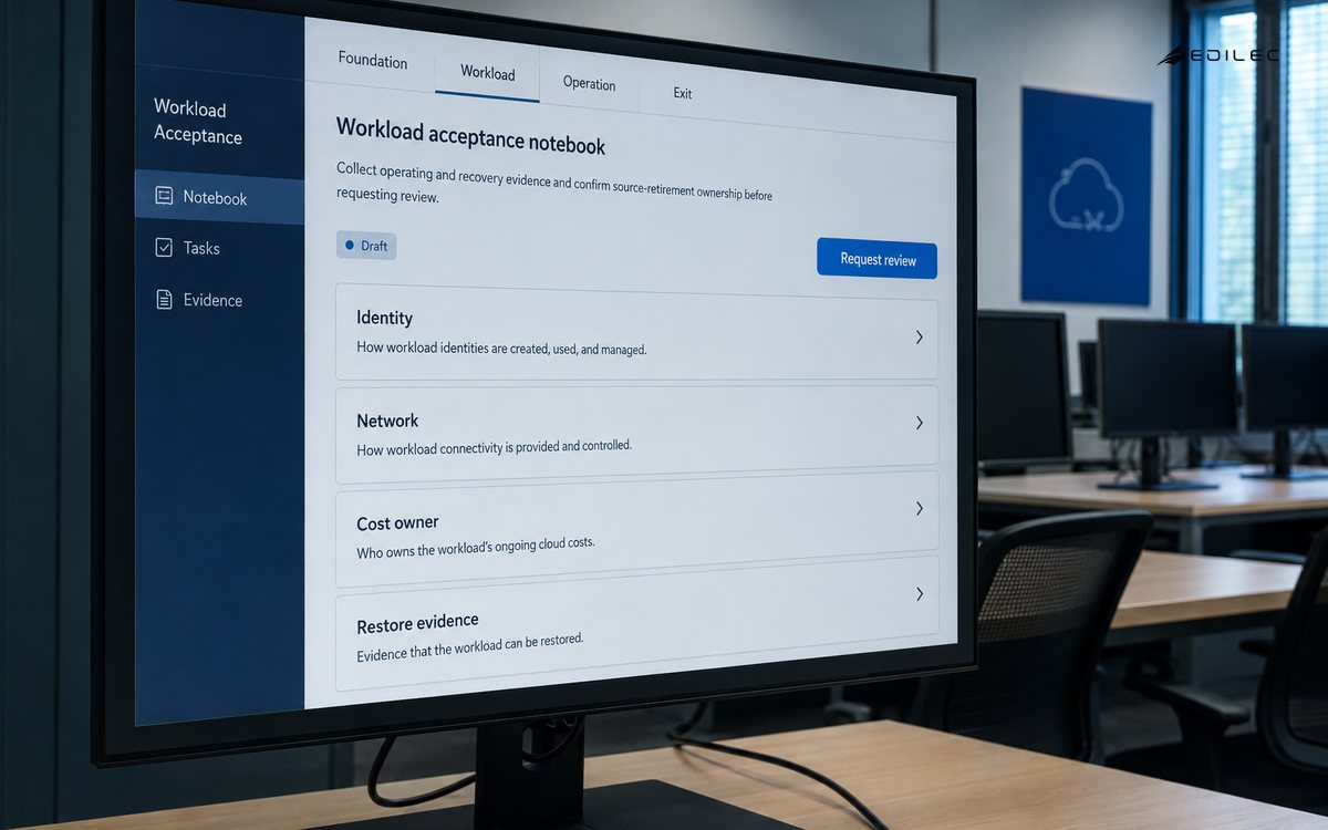 A cloud acceptance notebook joins foundation controls, operations and exit evidence.