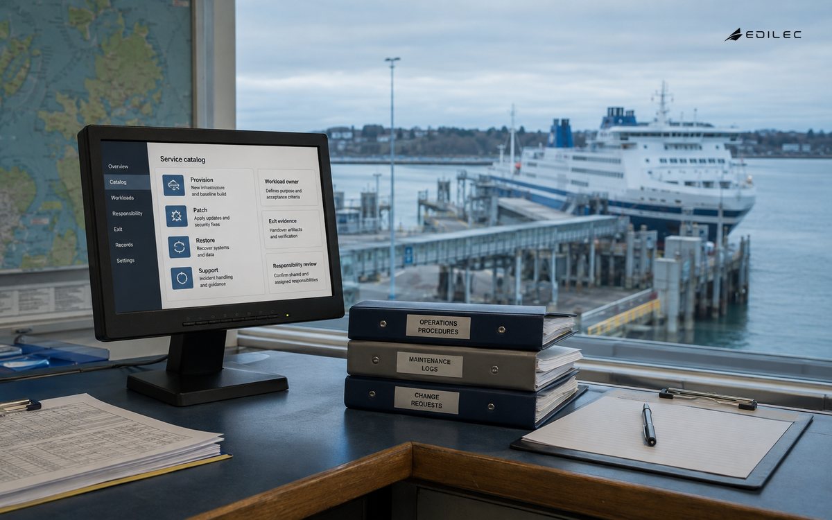 A terminal planning workspace reviews infrastructure service duties and exit evidence.