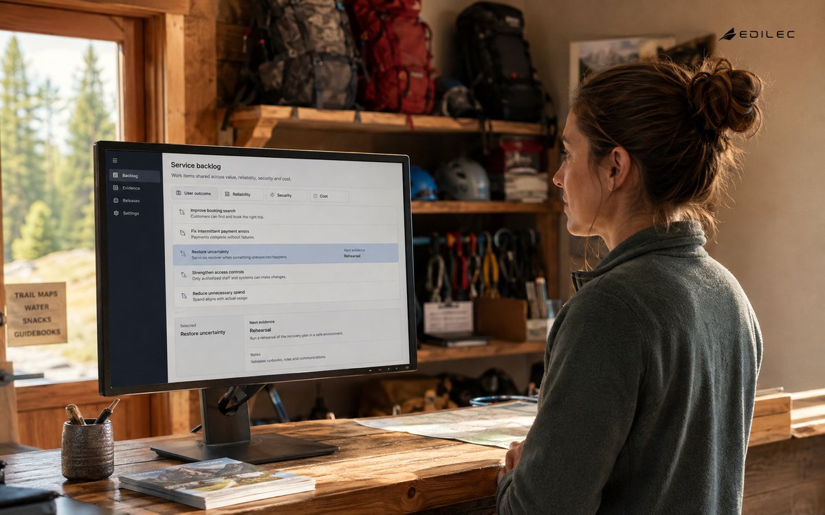 An outdoor-education booking office includes recovery work in its cloud-service backlog.