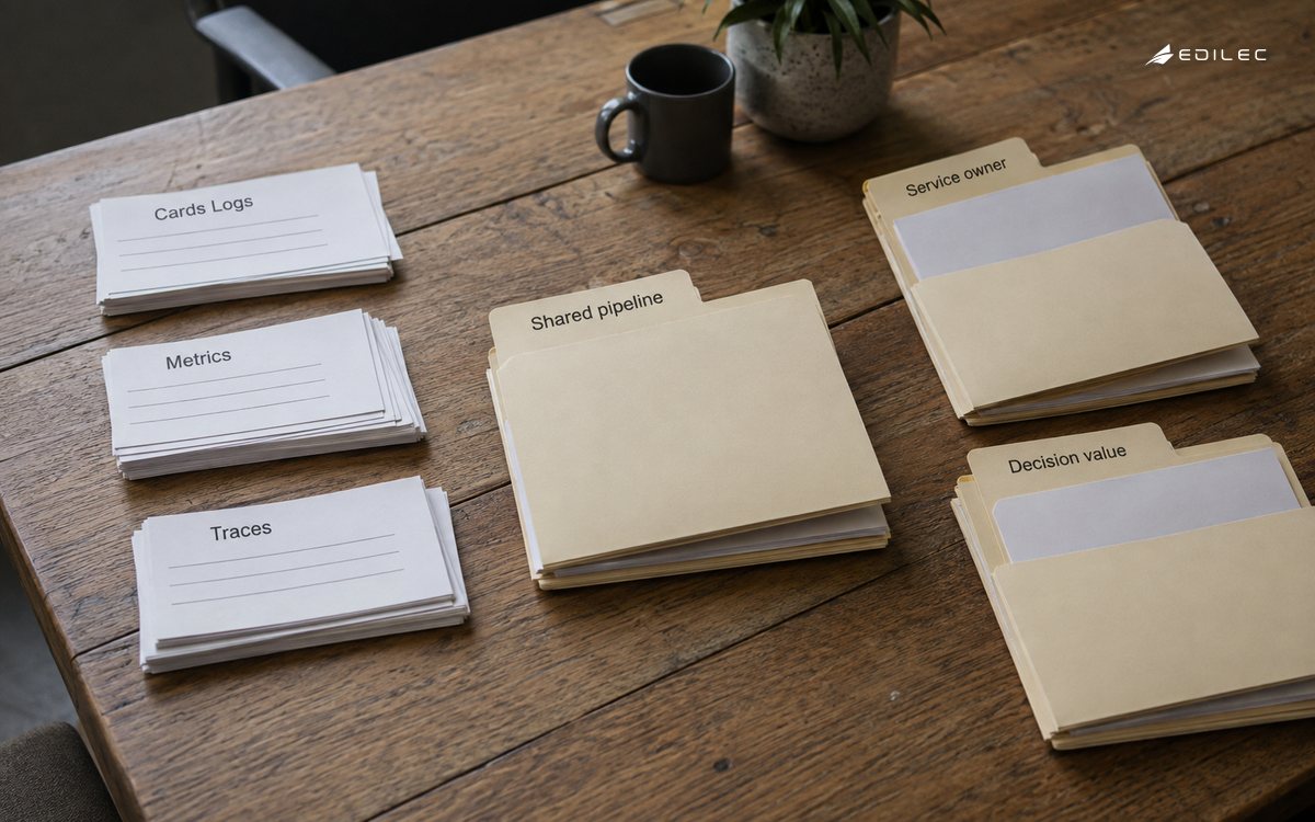 Telemetry cards connect shared processing with service ownership and decision value.