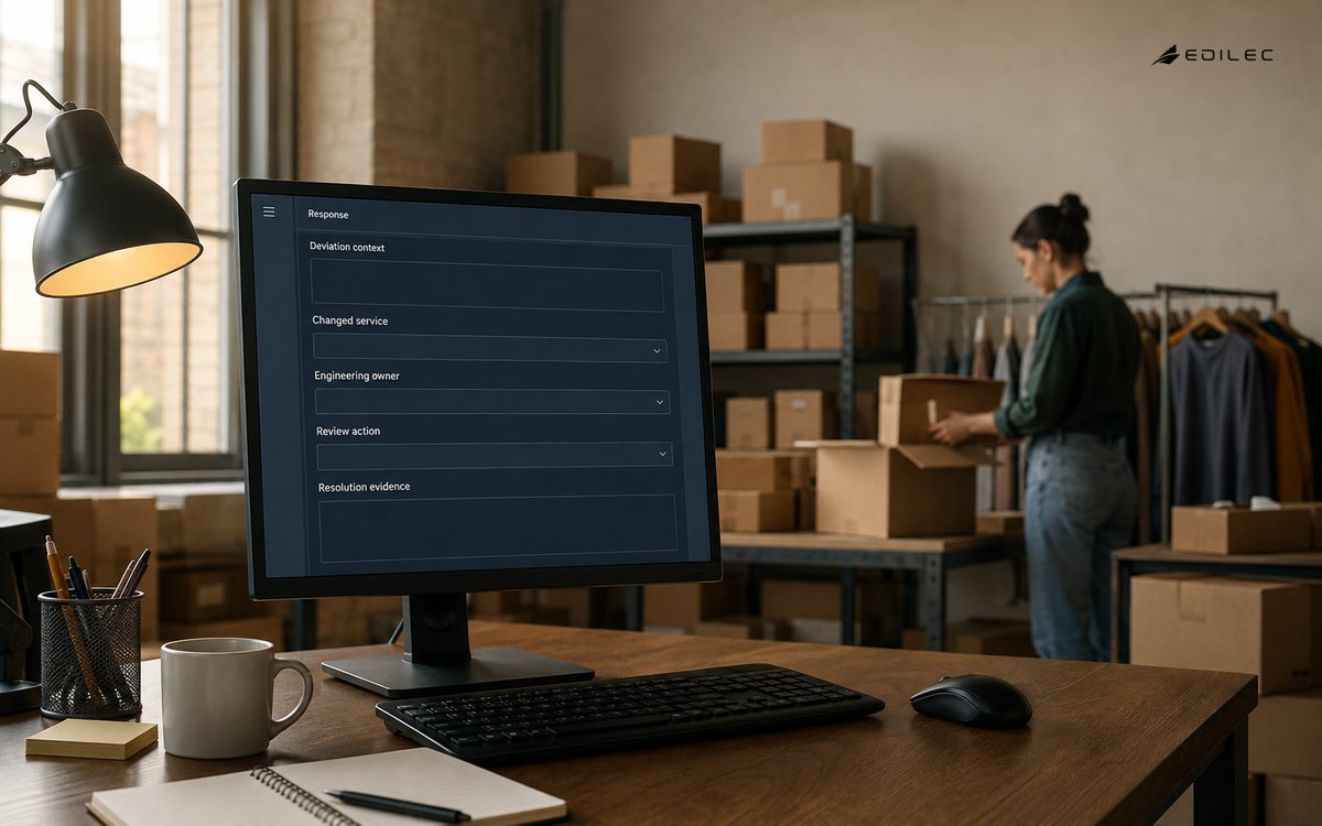 An operations screen connects a cost deviation to an engineering owner.
