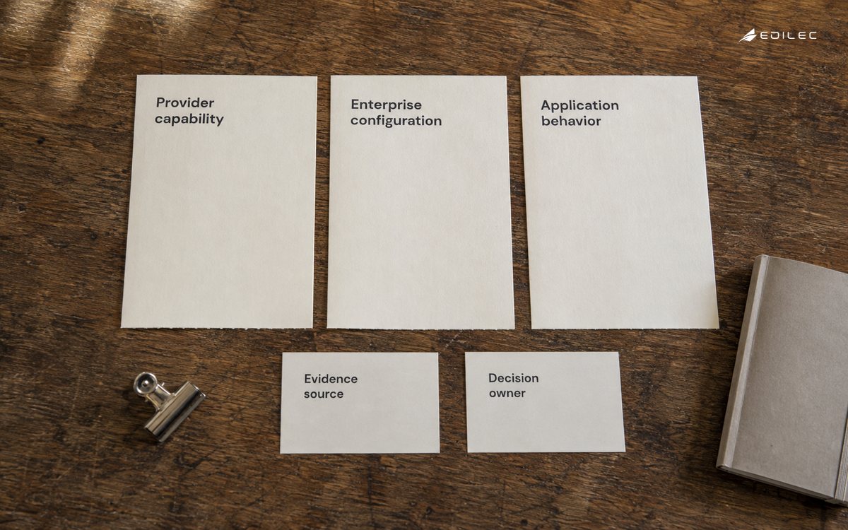 Three paper responsibility lanes are paired with separate evidence-source and decision-owner cards.