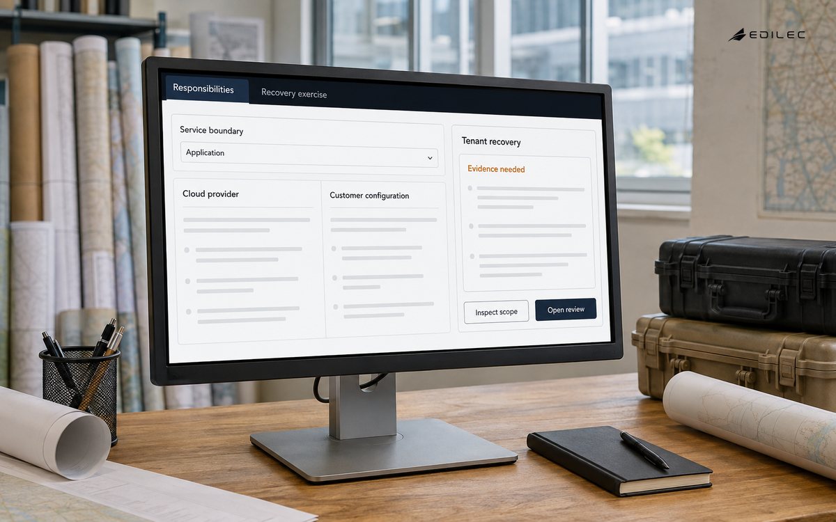 A service-boundary display separates provider and configuration columns with tenant-recovery evidence still needed.