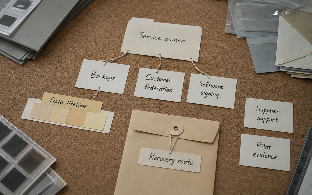 A paper dependency map separates data lifetime from federation and signing responsibilities.