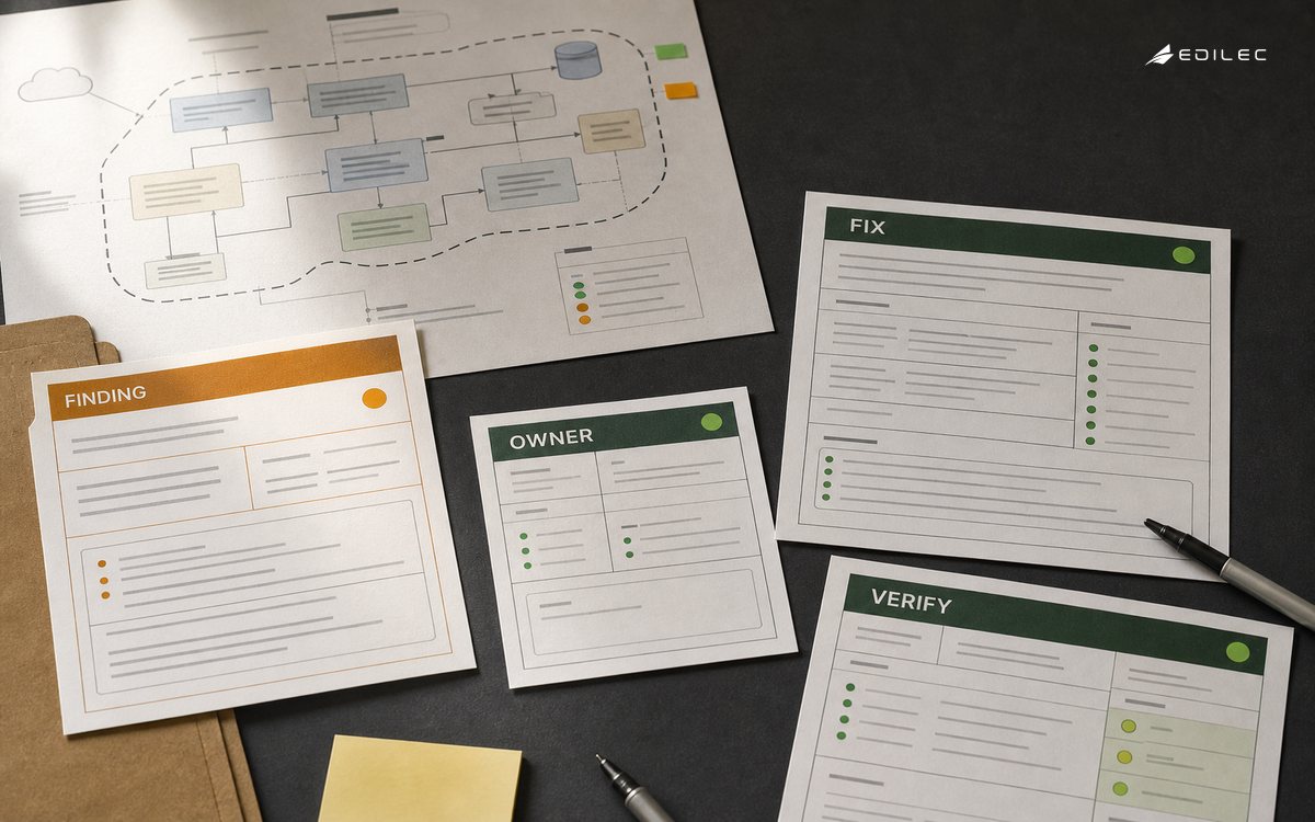 Security remediation evidence arranged for finding, ownership, fix and verification review.