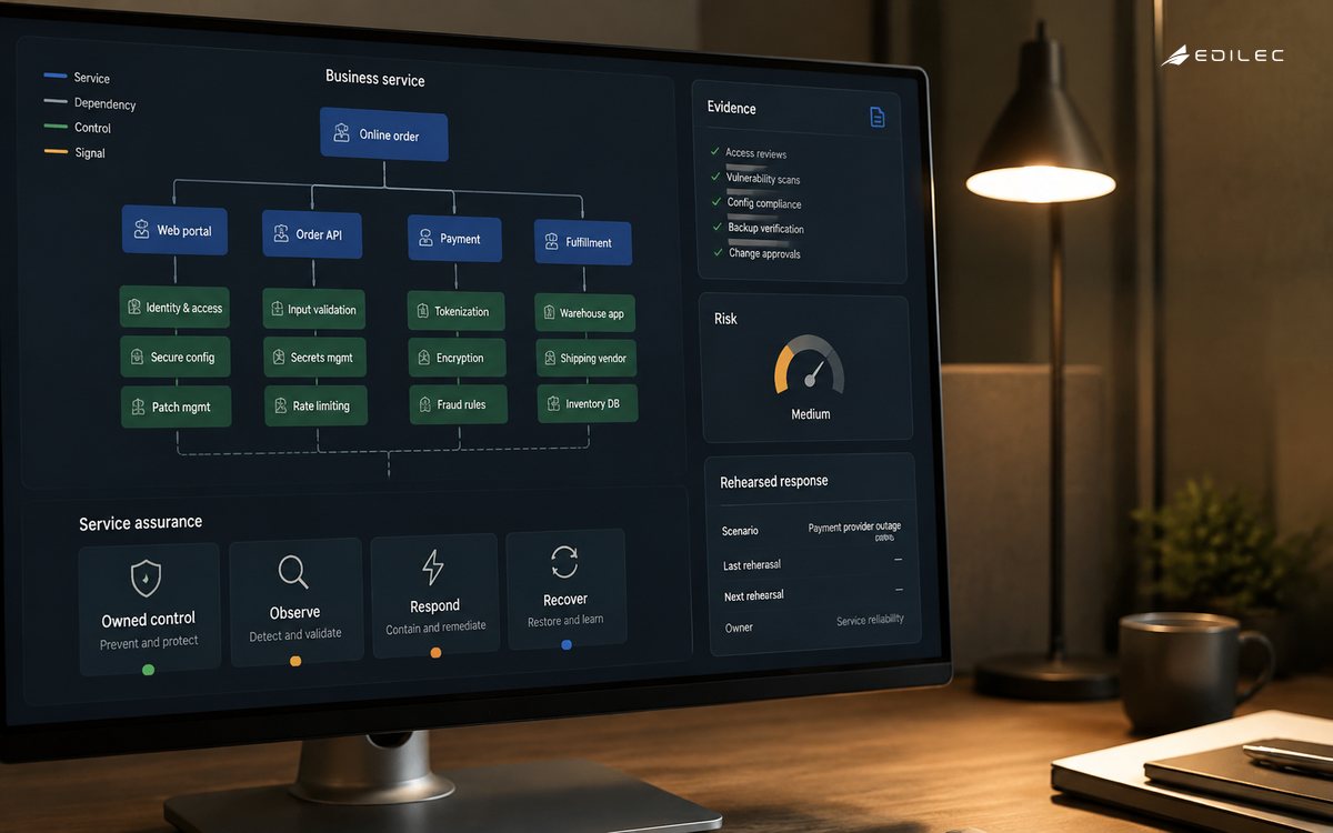 Close photograph of a real opaque LCD in a security architecture review nook, manufactured bezel and metal stand, half-frame screen with warm task lighting..