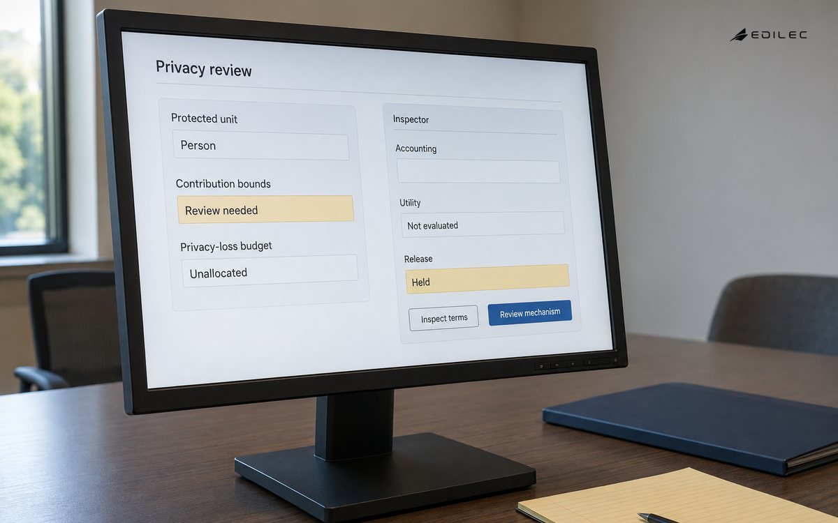 A privacy-release inspector holds publication while contribution and budget terms remain unresolved.