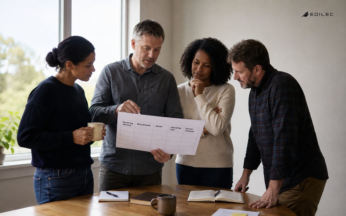 Leaders plan a data product with ownership and ongoing operating cost.