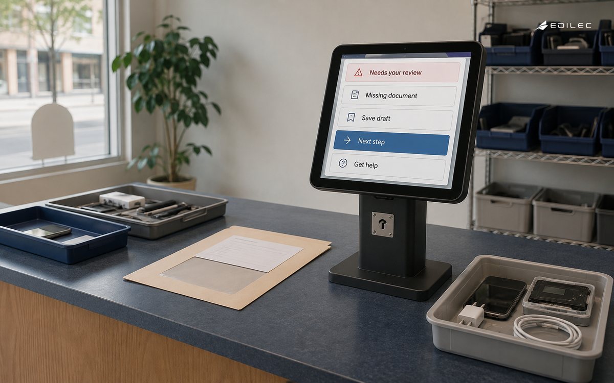 A repair-service intake screen explains a missing document and offers draft saving and help.
