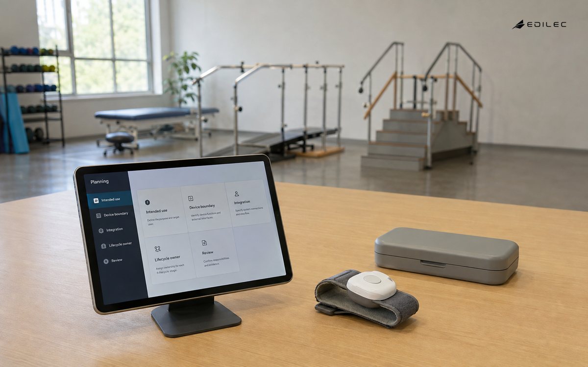 An evaluation bench presents the intended use and lifecycle scope for connected equipment.