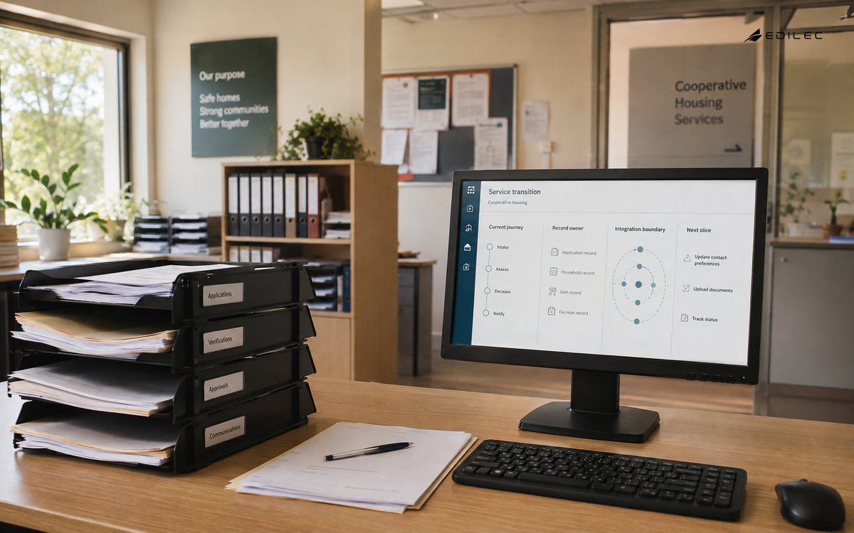 A housing-service planning view connects record ownership to the next delivery slice.