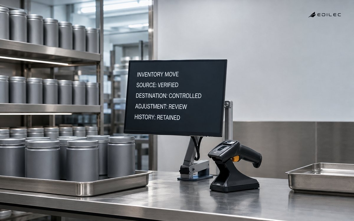 A regulated seed-bank station records a controlled inventory movement.