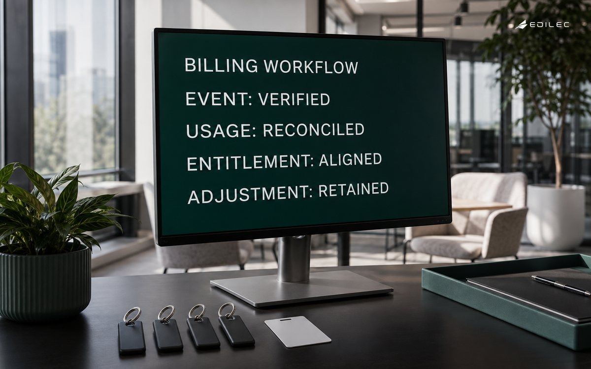 A coworking resource desk reconciles usage, entitlement, and retained adjustments.