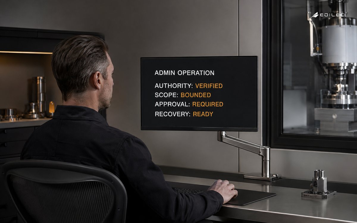 An equipment-service operator reviews a bounded and recoverable admin action.