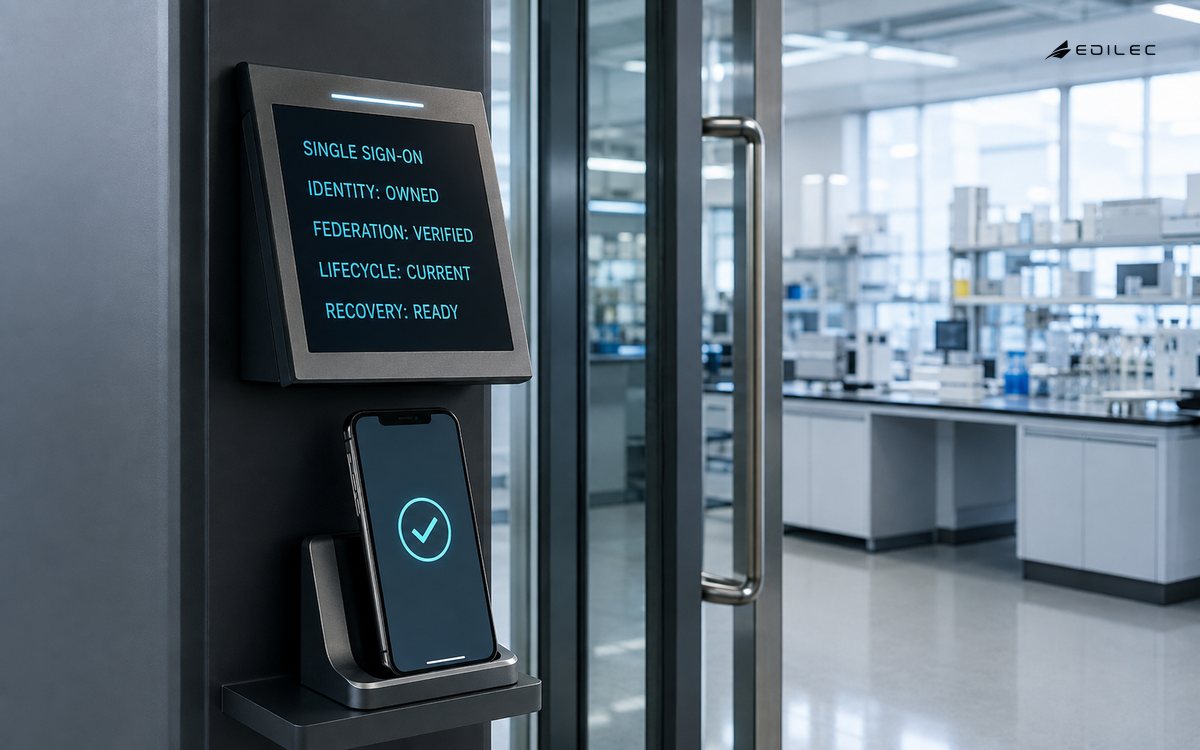 A research-lab entrance presents a lifecycle-aware single sign-on service.