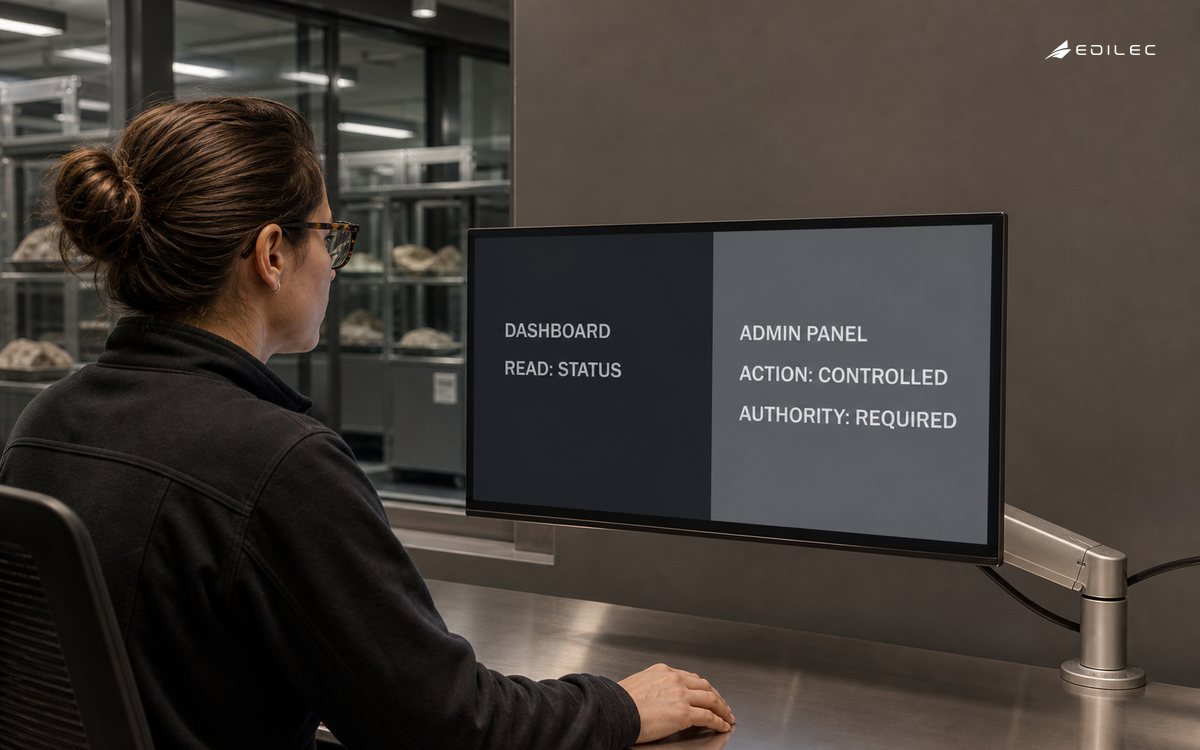 A conservation operator compares a read-only dashboard with a controlled administrative interface.