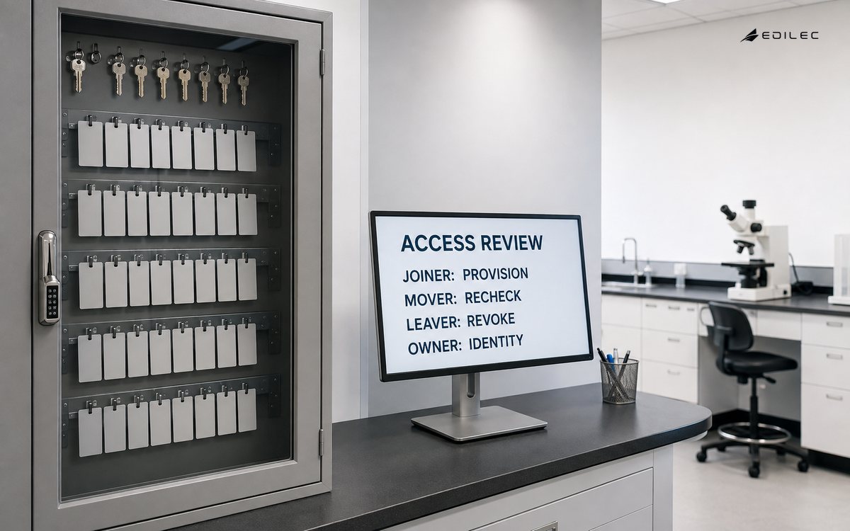 A research-lab access office reviews joiner, mover, and leaver identity actions.