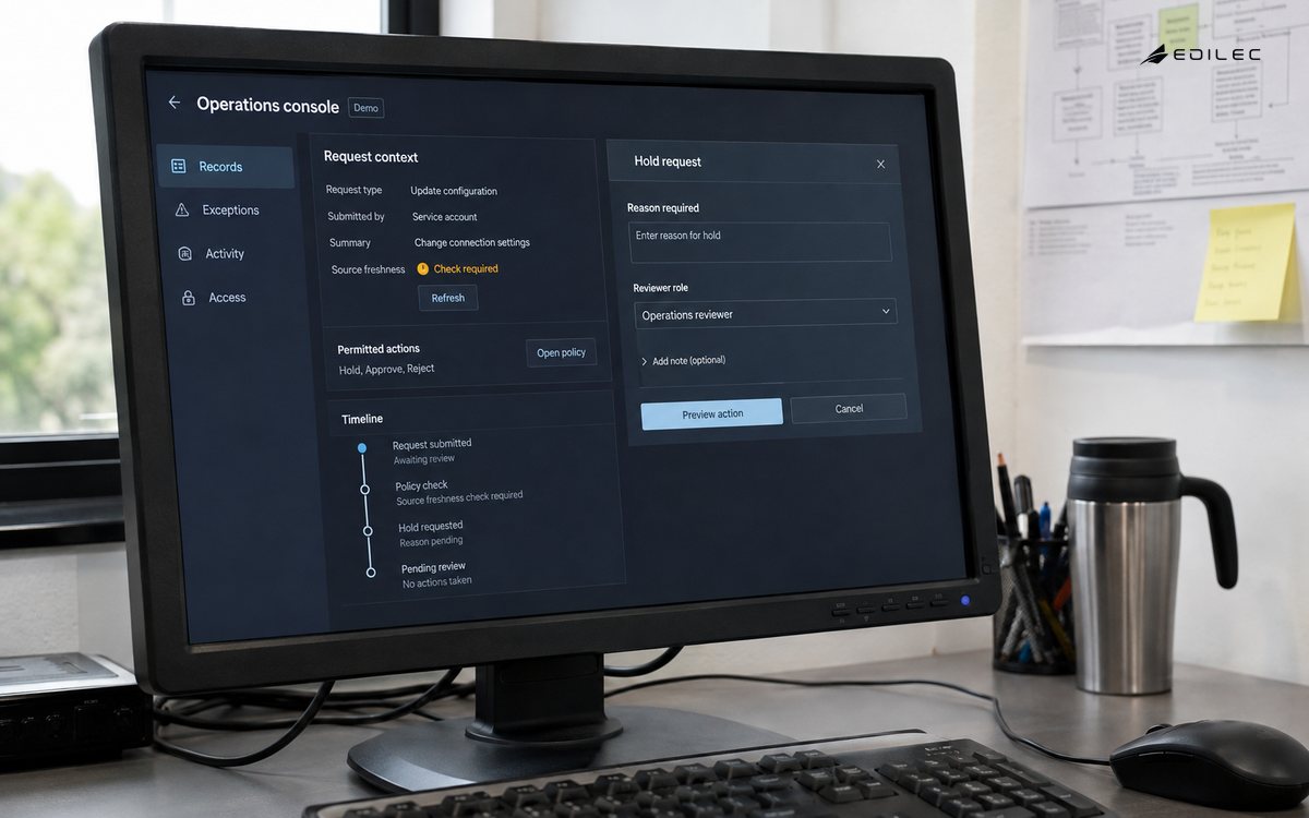 Administrative record inspector with source freshness, action reason and activity history.