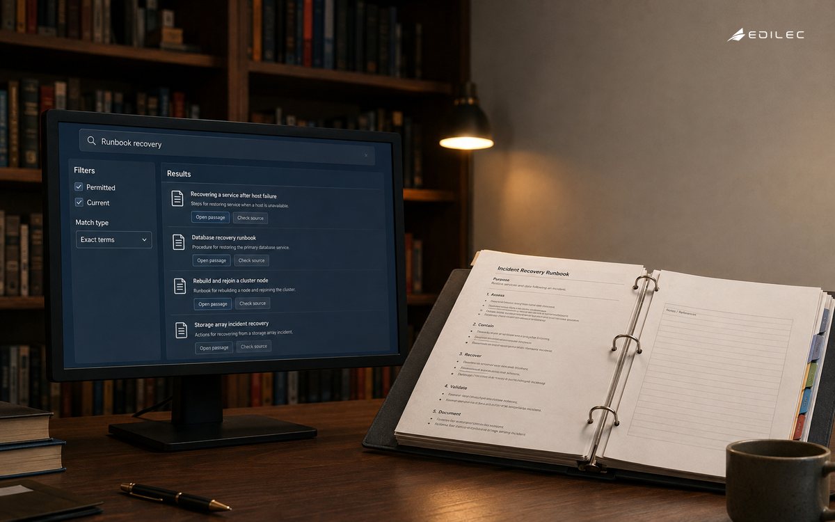 A library search interface keeps source authority and access filters visible.
