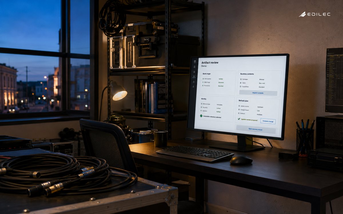 An artifact review is open in a cultural venue's technical office.