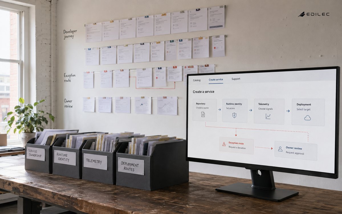 A developer studio connects a service creation journey with ownership and support.