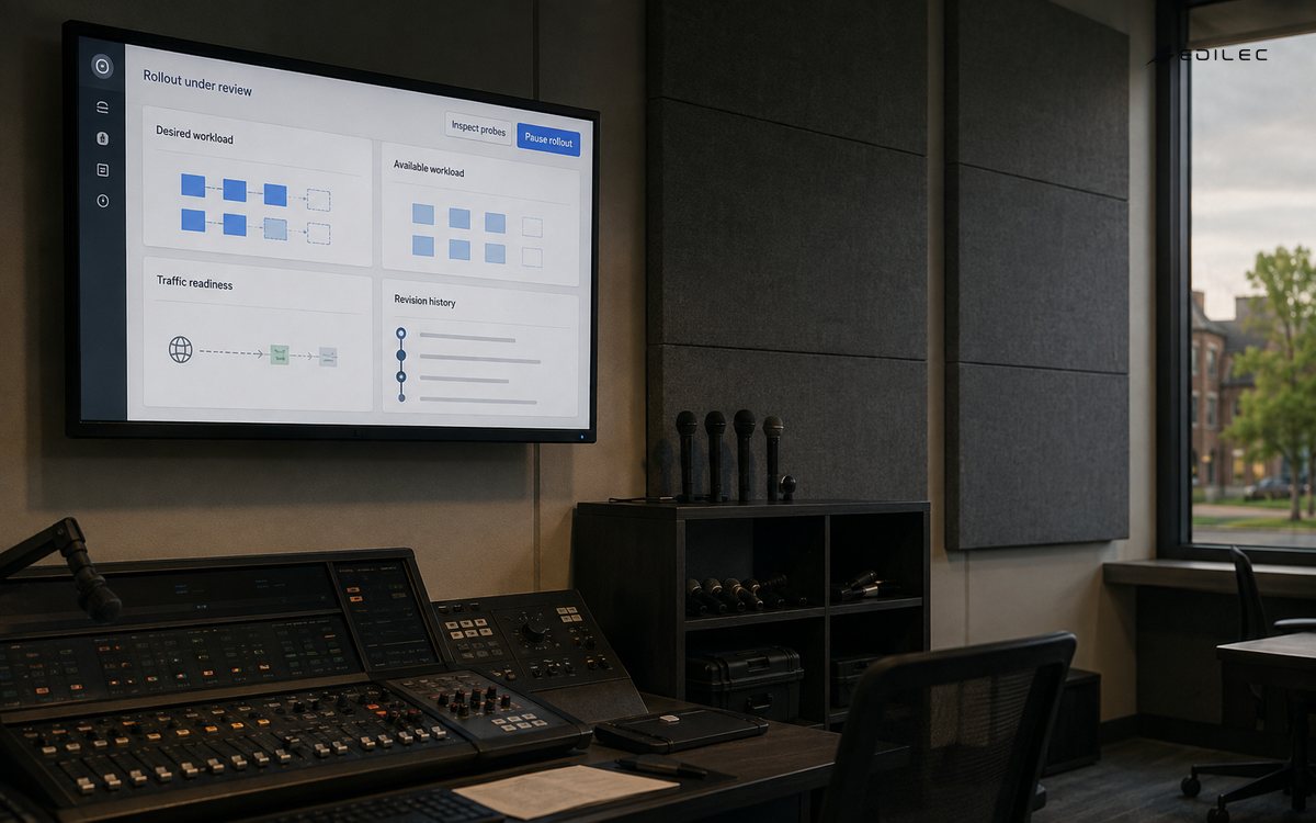 A media control suite displays desired workload and traffic-readiness review side by side.