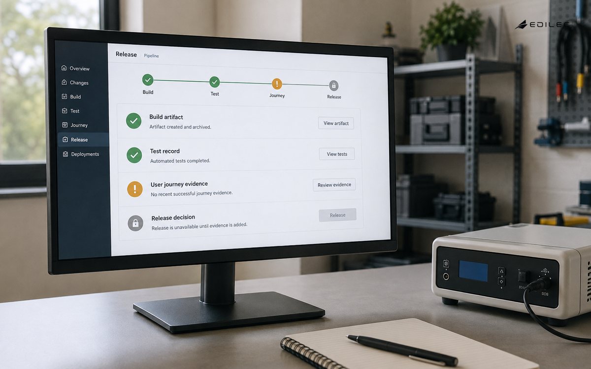 A release workspace separates build readiness from missing user journey evidence.