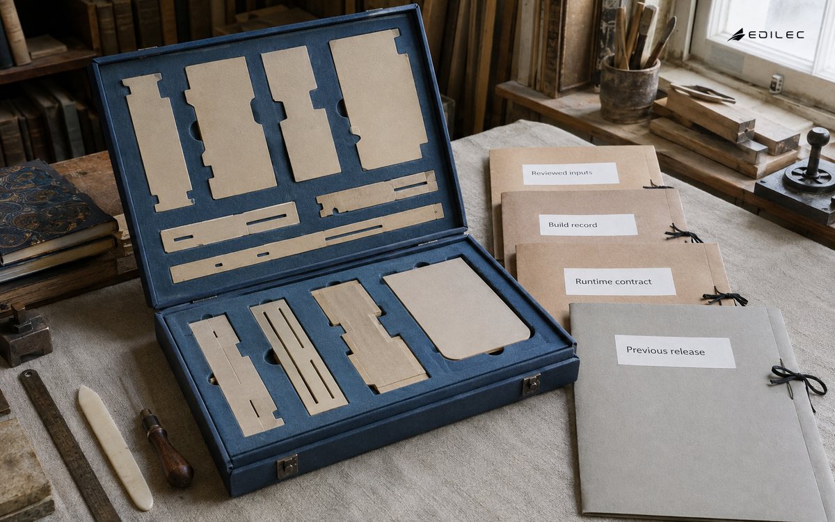 A fitted template case sits with reviewed-input and runtime-contract folders.
