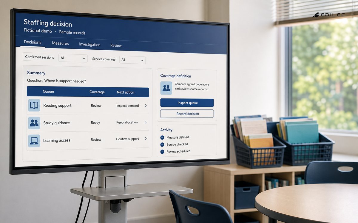 A BI staffing dashboard is displayed in a tutoring centre discussion area.