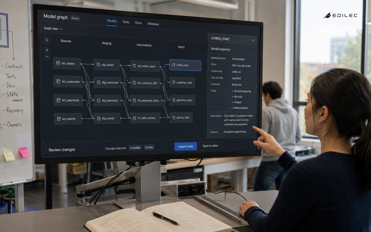 A real monitor displays a model lineage graph and a production-model inspector.