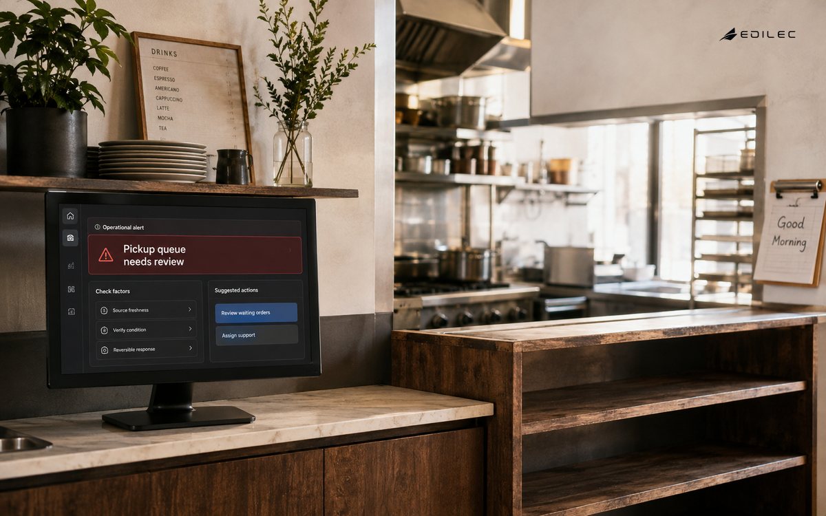 A pickup-queue alert offers a verification step and an owned response.
