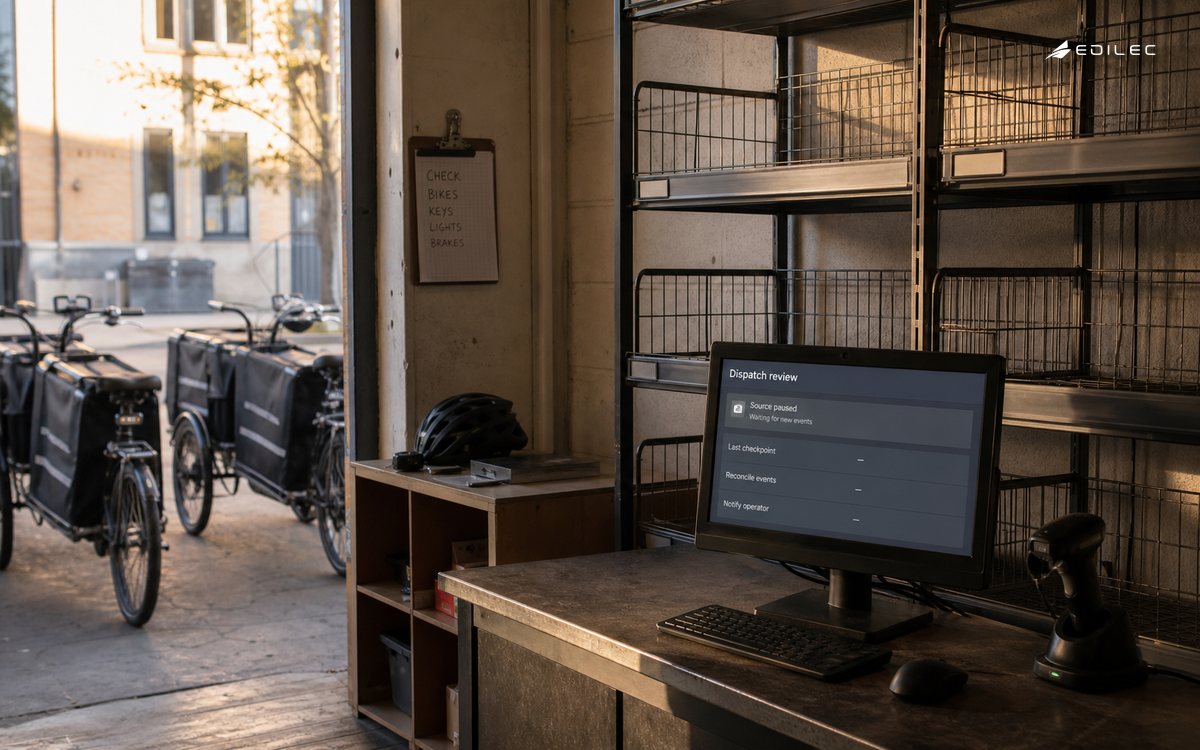 A courier dispatch nook shows a paused source and a checkpoint recovery path.