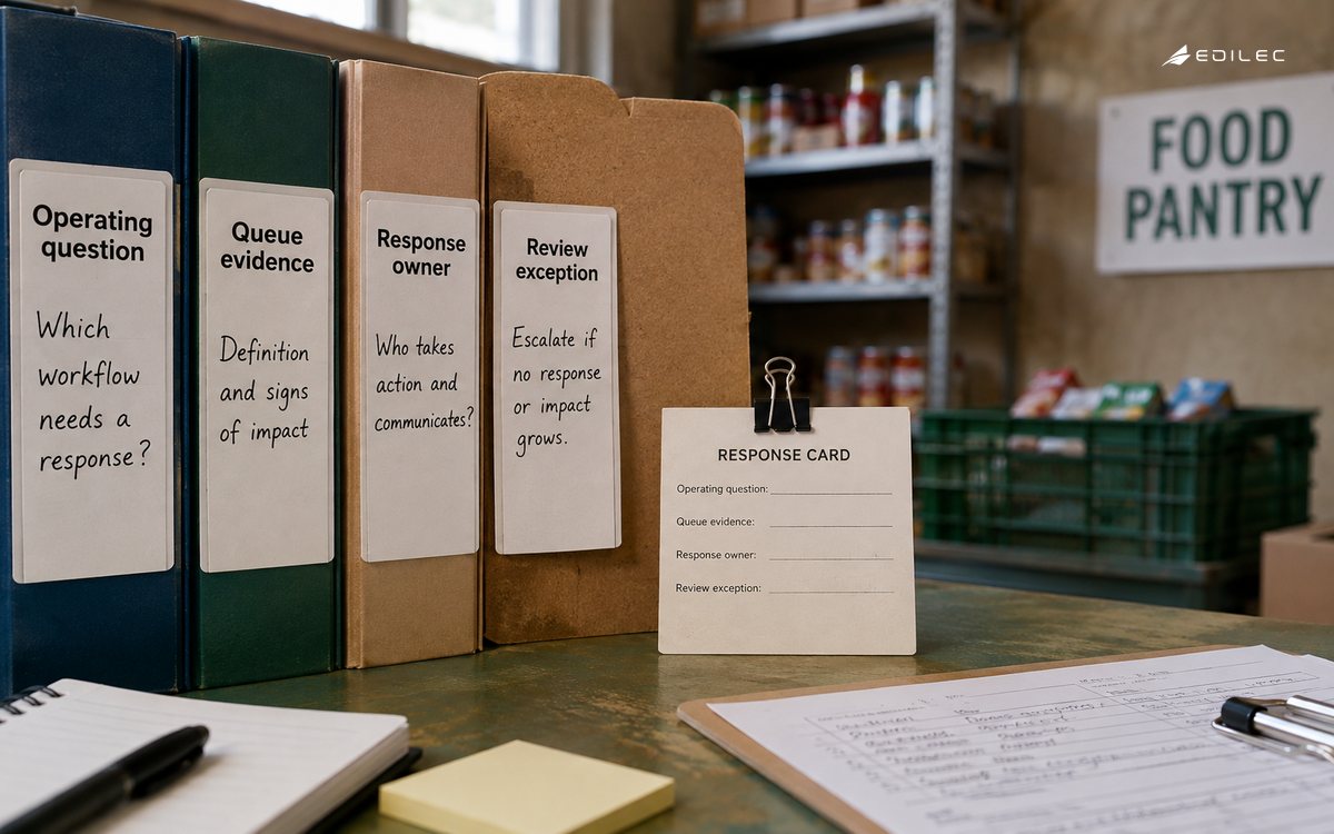 A pantry queue record pairs an operating question with its response owner.