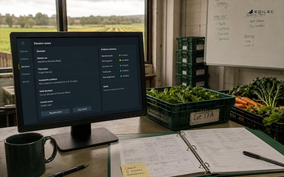 A cooperative review screen holds a decision when data fitness is unclear.