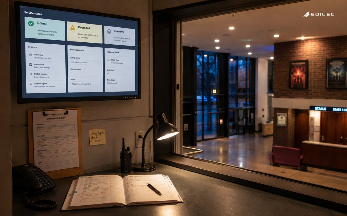 A theatre operations view separates service state from response ownership.