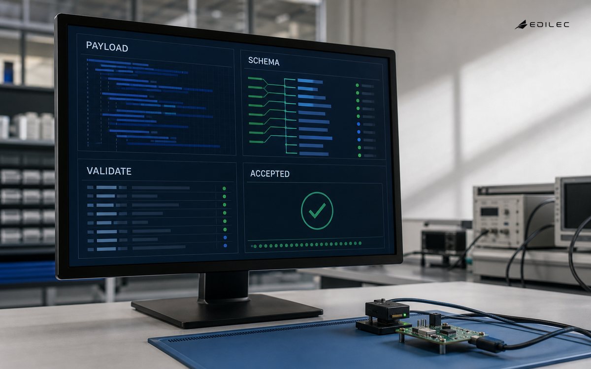 Telemetry validation software beside a small embedded sensor test setup.
