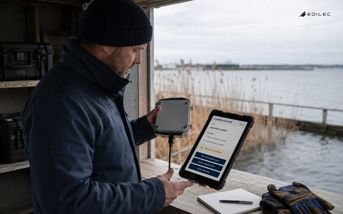 An operator carries a field condition into an accountable response review.